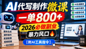 AI代写制作微课,一单800+,2026必做副业,暴力风口【附AI工具指令】【揭秘】-网赚资源网