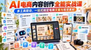 【无水印】AI电商内容创作全能实战课｜多工具联动，一站式搞定电商文案与视觉素材-网赚资源网