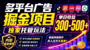 多平台广告掘金项目，独家托管玩法，一天300-500+，内部最新教程【揭秘】-网赚资源网