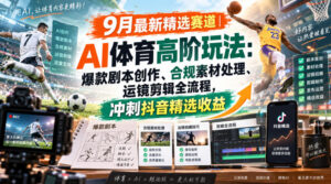 某大佬的9月最新精选赛道之AI体育顶级玩法,爆款剧本创作、版权规避、运镜剪辑全流程,稳拿抖音精选收益-网赚资源网