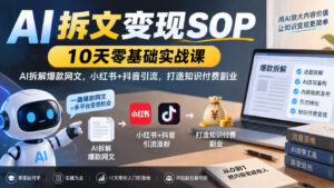 AI拆文变现SOP|10天零基础实战课,AI拆解爆款网文,小红书+抖音引流,打造知识付费副业-网赚资源网