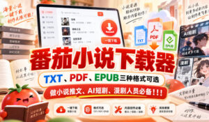番茄小说下载器,TXT、PDF、EPUB三种格式可选,做小说推文、AI短剧、漫剧人员必备!!!-网赚资源网