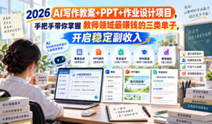 2026 AI写作教案+PPT+作业设计项目，手把手带你掌握教师领域最賺钱的三类单子，开启稳定副收入-网赚资源网
