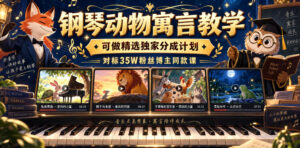 钢琴动物寓言教学,可做精选独家分成计划,对标35W粉丝博主同款课-网赚资源网