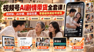 视频号AI剧情带货全套课!找对标、AI分镜、自动生图,零基础快速起号变现-网赚资源网