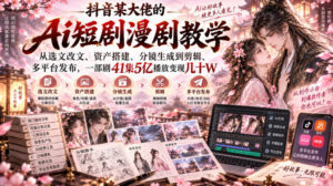 抖音某大佬的Ai短剧漫剧教学,从选文改文、资产搭建、分镜生成到剪辑、多平台发布,一部剧41集5亿播放变现几十W-网赚资源网
