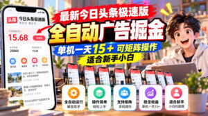 最新今日头条极速版全自动广告掘金,单机一天15+可矩阵操作适合新手小白-网赚资源网