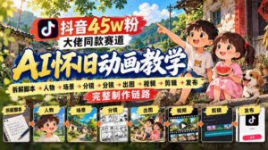 抖音45W粉大佬同款赛道AI怀旧动画实战课：拆解脚本→人物→场景→分镜→出图→视频→剪辑→发布完整制作链路-网赚资源网