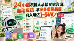24小时机器人承接买家咨询、自动发货，学多多虚拟类目月入可达1-5W【揭秘】-网赚资源网