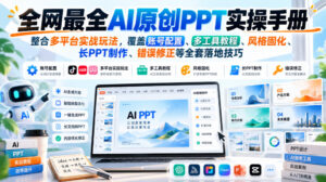 全网最全AI原创PPT实操手册,整合多平台实战玩法,覆盖账号配置、多工具教程、风格固化、长PPT制作、错误修正等全套落地技巧-网赚资源网