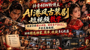 抖音48W粉博主AI港风古装剧短视频教学,配套全套提示词包、视觉资产SKILL、声音克隆教程,解锁精选独家、商单、收徒多元收益-网赚资源网