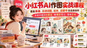 小红书AI作图实战课程，覆盖条漫、古诗词图、绘本、启蒙书全品类创作，手把手教你找赛道、做爆款笔记、落地变现-网赚资源网