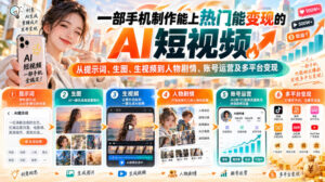 【无水印】一部手机制作能上热门能变现的AI短视频，从提示词、生图、生视频到人物剧情、账号运营及多平台变现-网赚资源网
