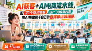 AI获客+AI电商流水线,配21个Skill模板,日产300条内容,用AI搭建属于自己的自媒体运营团队-网赚资源网