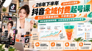 26年下半年抖音全域付费起号课26年9月26更新，主打拉爆基础消耗，不依赖追投，真实直播间案例拆解，从投流到成交完整闭环教学-网赚资源网