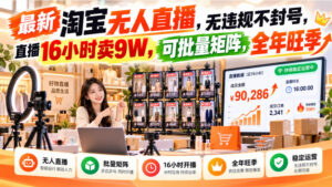最新淘宝无人直播，无违规不封号，直播16小时卖9W，可批量矩阵，全年旺季【揭秘】-网赚资源网