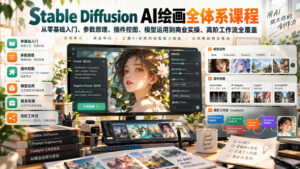 【无水印】Stable Diffusion AI绘画全体系课程，从零基础入门、参数原理、插件控图、模型运用到商业实操、高阶工作流全覆盖-网赚资源网