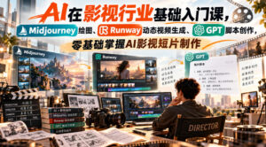 【无水印】AI在影视行业基础入门课,Midjourney绘图、Runway动态视频生成、GPT脚本创作,零基础掌握AI影视短片制作-网赚资源网