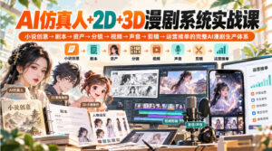 【无水印】AI仿真人+2D+3D漫剧系统实战课，小说创意→剧本→资产→分镜→视频→声音→剪辑→运营接单的完整AI漫剧生产体系-网赚资源网