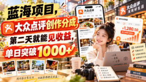蓝海项目，大众点评创作分成，第二天就能见收益，单日突破1000+【揭秘】-网赚资源网