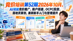 【无水印】竞价培训第52期2026年10月,AI赋能竞价推广、账户搭建、OCPC投放、落地页策划,兼顾新手入门与管理提升-网赚资源网