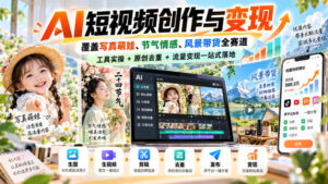 AI短视频创作与变现,覆盖写真萌娃、节气情感、风景带货全赛道,工具实操+原创去重+流量变现一站式落地-网赚资源网