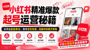 小红书精准爆款起号运营秘籍，从平台底层算法、账号定位包装、选题对标图文剪辑，小白从零起号全流程-网赚资源网