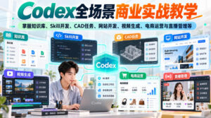 【无水印】Codex全场景商业实战教学,掌握知识库、Skill开发、CAD任务、网站开发、视频生成、电商运营与直播管理等-网赚资源网