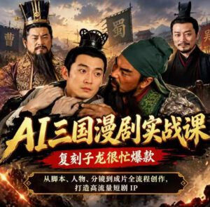 抖音14W粉博主同款AI三国漫剧实战课，复刻子龙很忙爆款，从脚本、人物、分镜到成片全流程创作，打造高流量短剧IP-网赚资源网