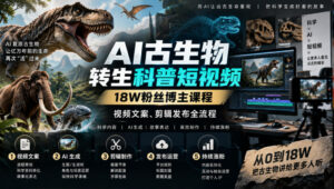 AI古生物转生科普短视频，18W粉丝博主课程，视频文案、剪辑发布全流程-网赚资源网