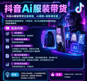 抖音AI服装带货全套教程,不靠真人出镜,利用AI批量制作服装带货短视频,打通选品、AI提示词调教、起号涨粉全流程-网赚资源网